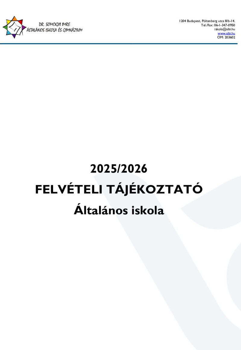 ÁLTALÁNOS ISKOLA TÁJÉKOZTATÓ!